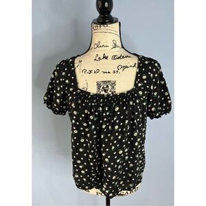 Reformation Women’s S Floral Square Neck Top Black with Daisies